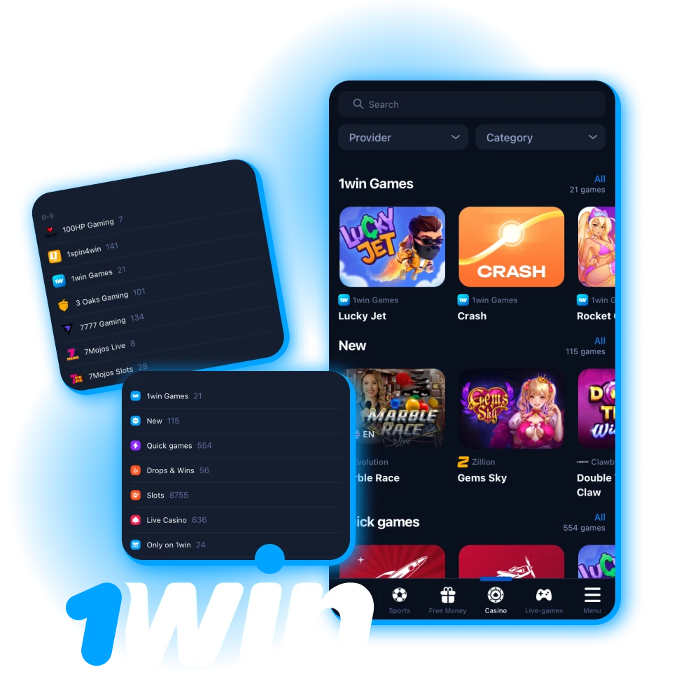 Play casino games in online casino 1win and win.