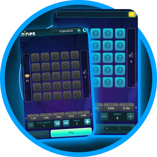 Rounds in the Mines games at the 1win online casino last only a few seconds.