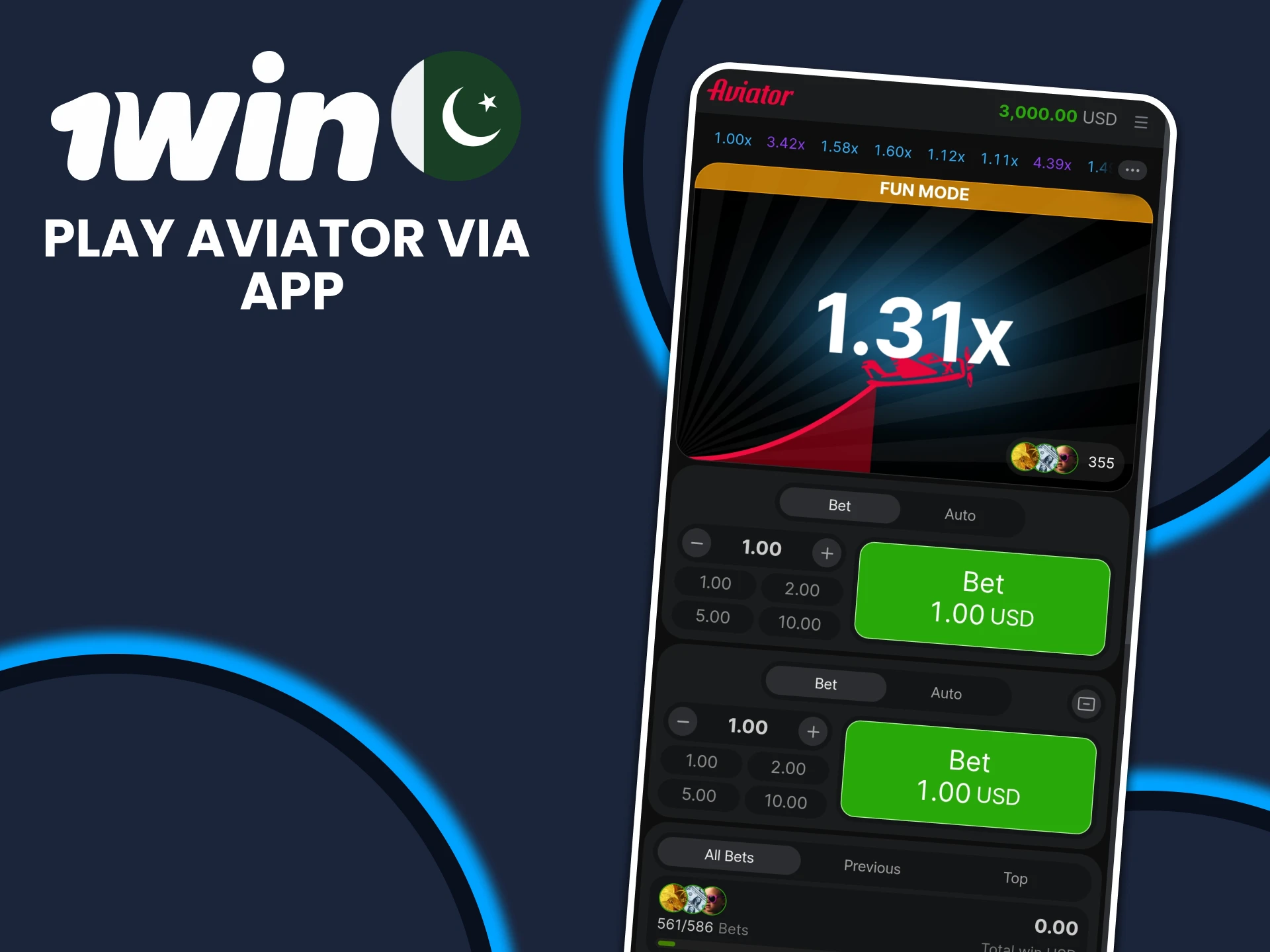 Play Aviator in the 1win application.