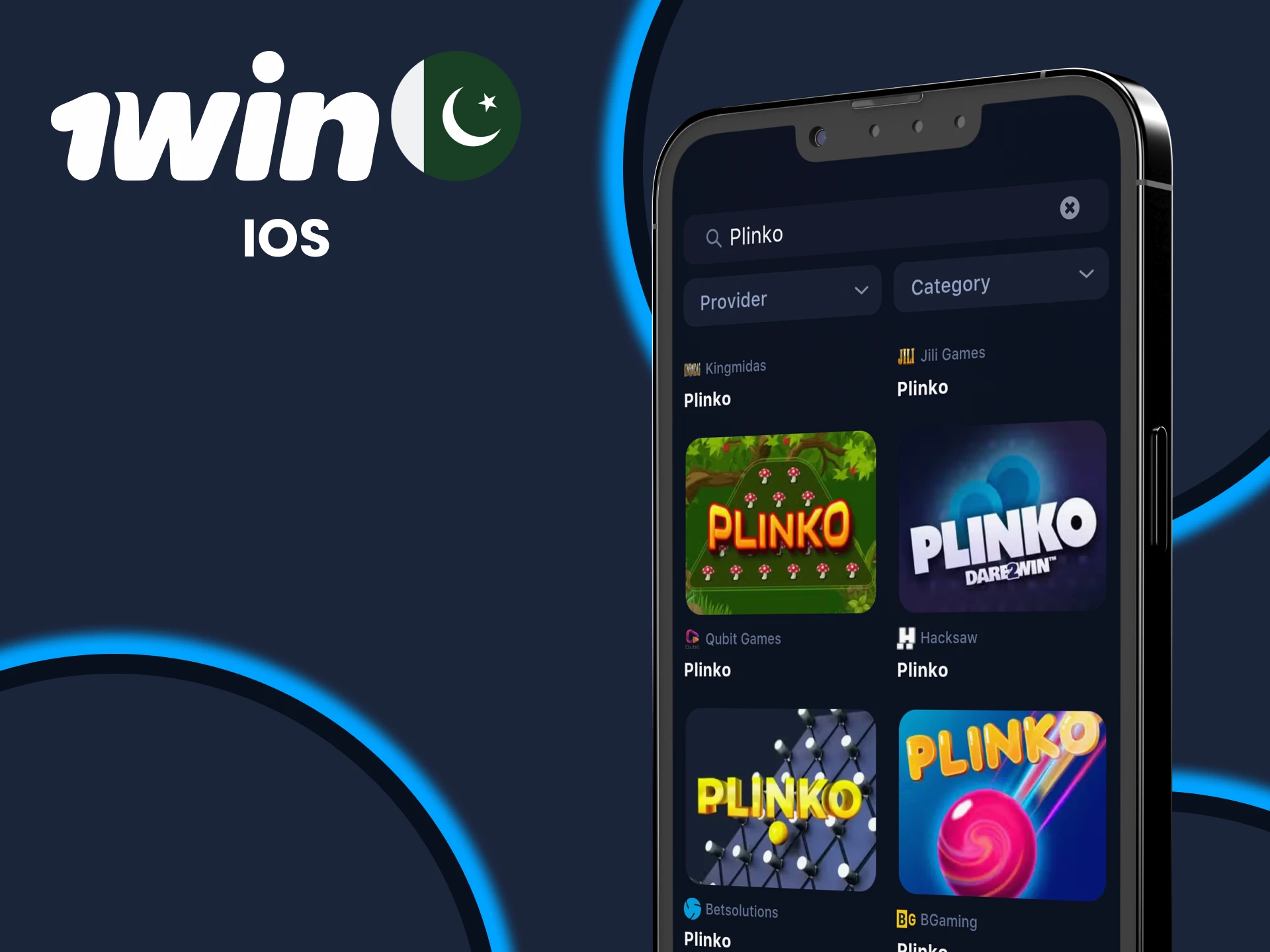 Download the 1win app to play Pilnko on iOS devices.