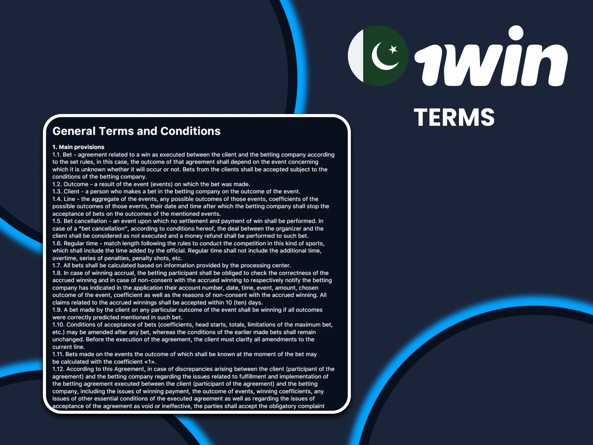 Study the terms and conditions of registration on 1win.