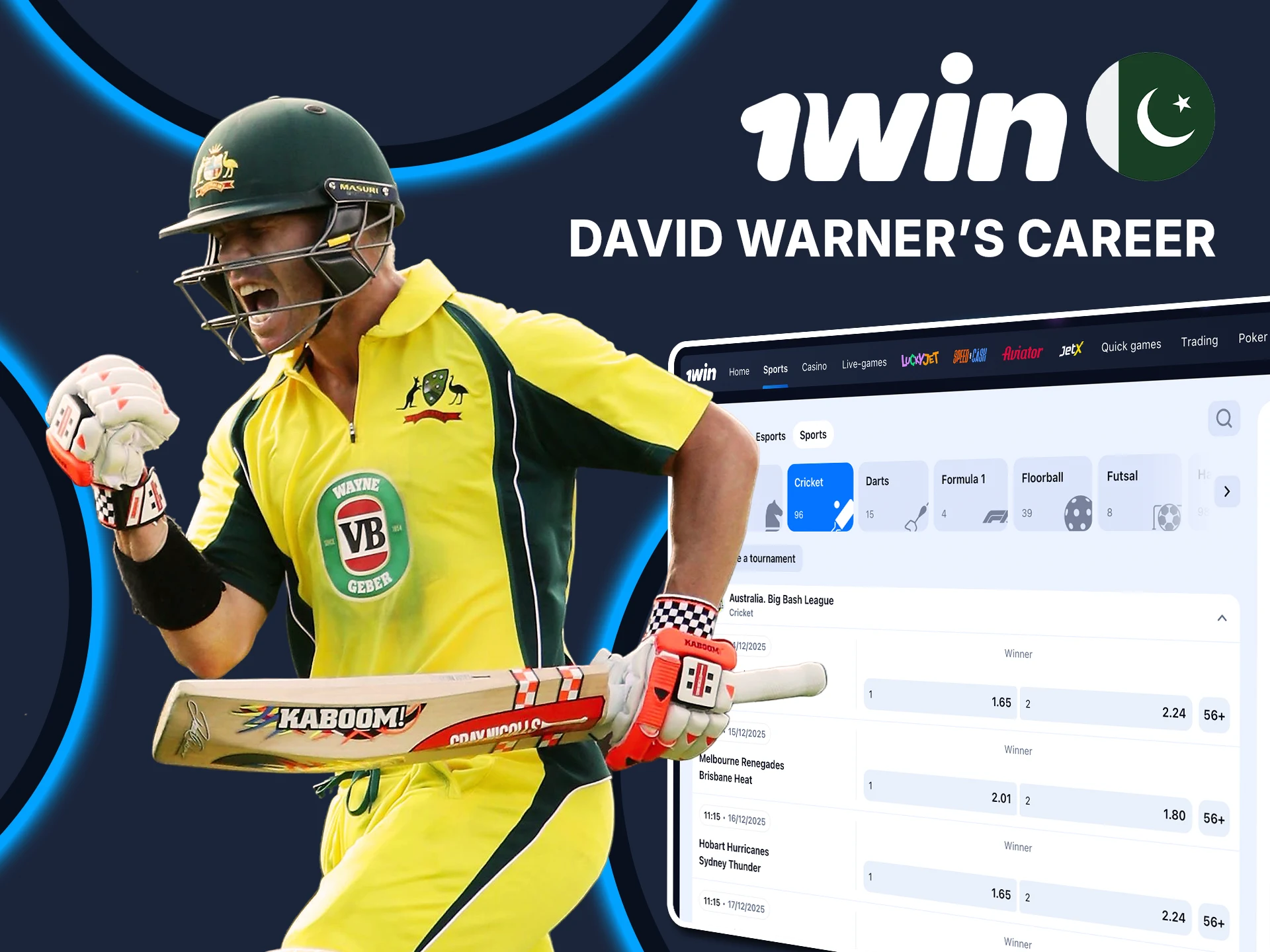 Explore David Warner’s legendary cricket journey with 1win.