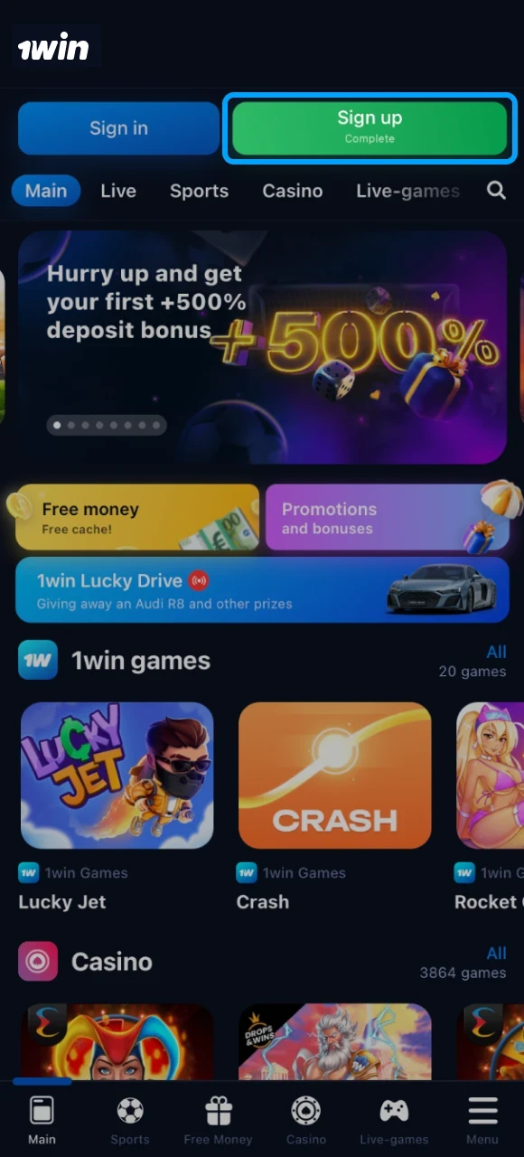 Register on the 1win online casino website to get the opportunity to use the promo code.